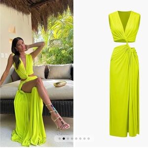 Sara V-neck High Slit Maxi Dress - Neon Yellow